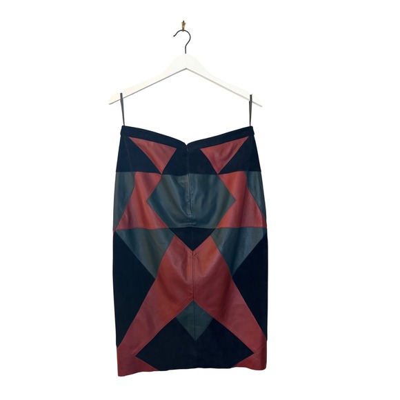 Derek Lam Leather Pencil Skirt Geometric Patchwork High‎ Waist Career 48 - Picture 4 of 13